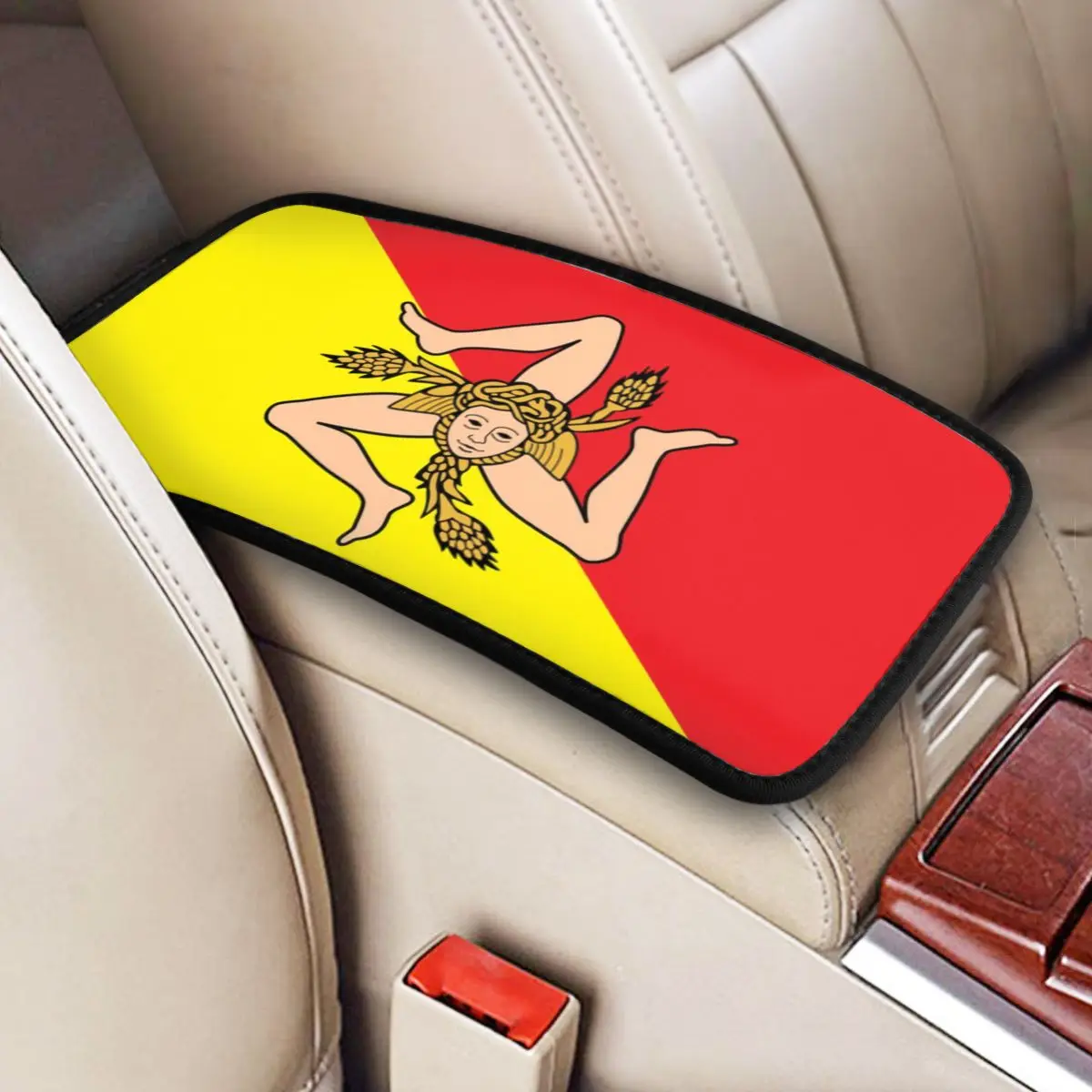 Custom Italian Island Sicily Flag Car Armrest Cover Soft Sicilian Bandiera Center Console Pad Storage Box Protector Mat