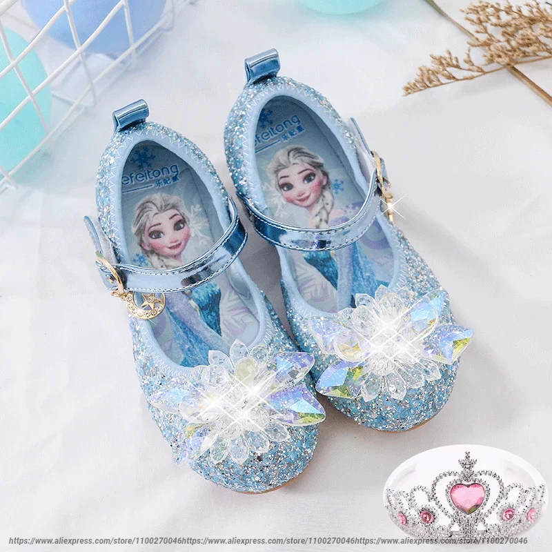 Disney Princess Crystal Shoes New Girls Single Shoes Frozen Aisha Sophia Rhinestones Shoes Performance Party Shoes Size 22-36