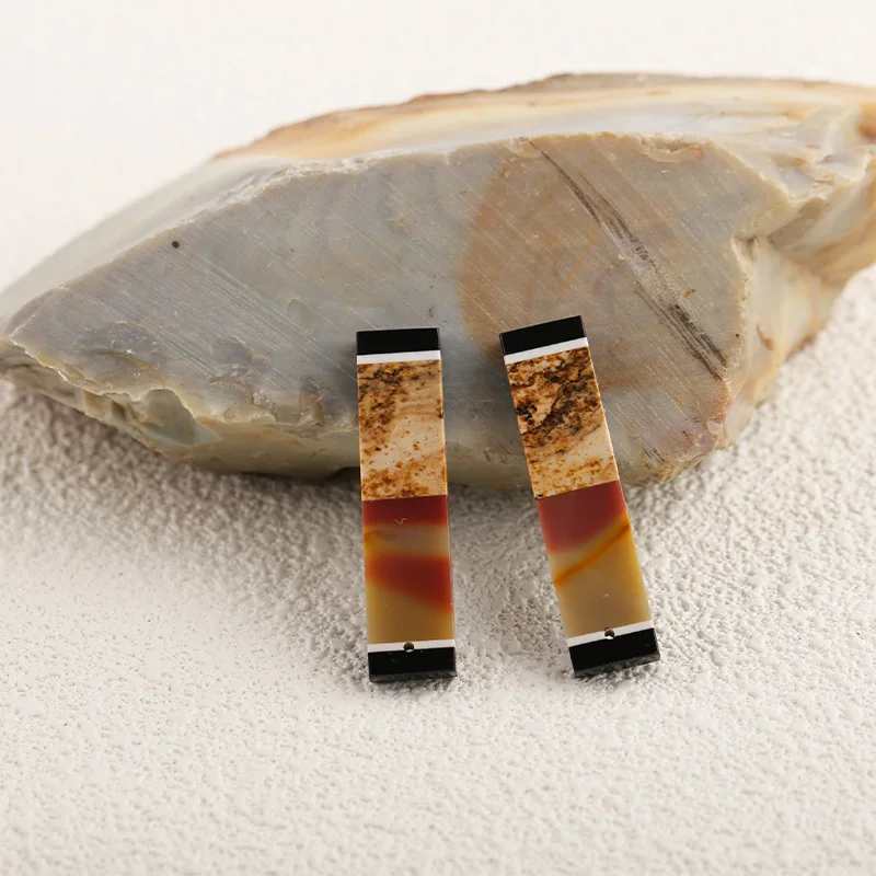 Natural Stone Obsidian Mookite Jasper Picture Jasper Earring Bead,Fashion Jewelry Intarsia Earrings For Women 41x10x3mm 8.2g