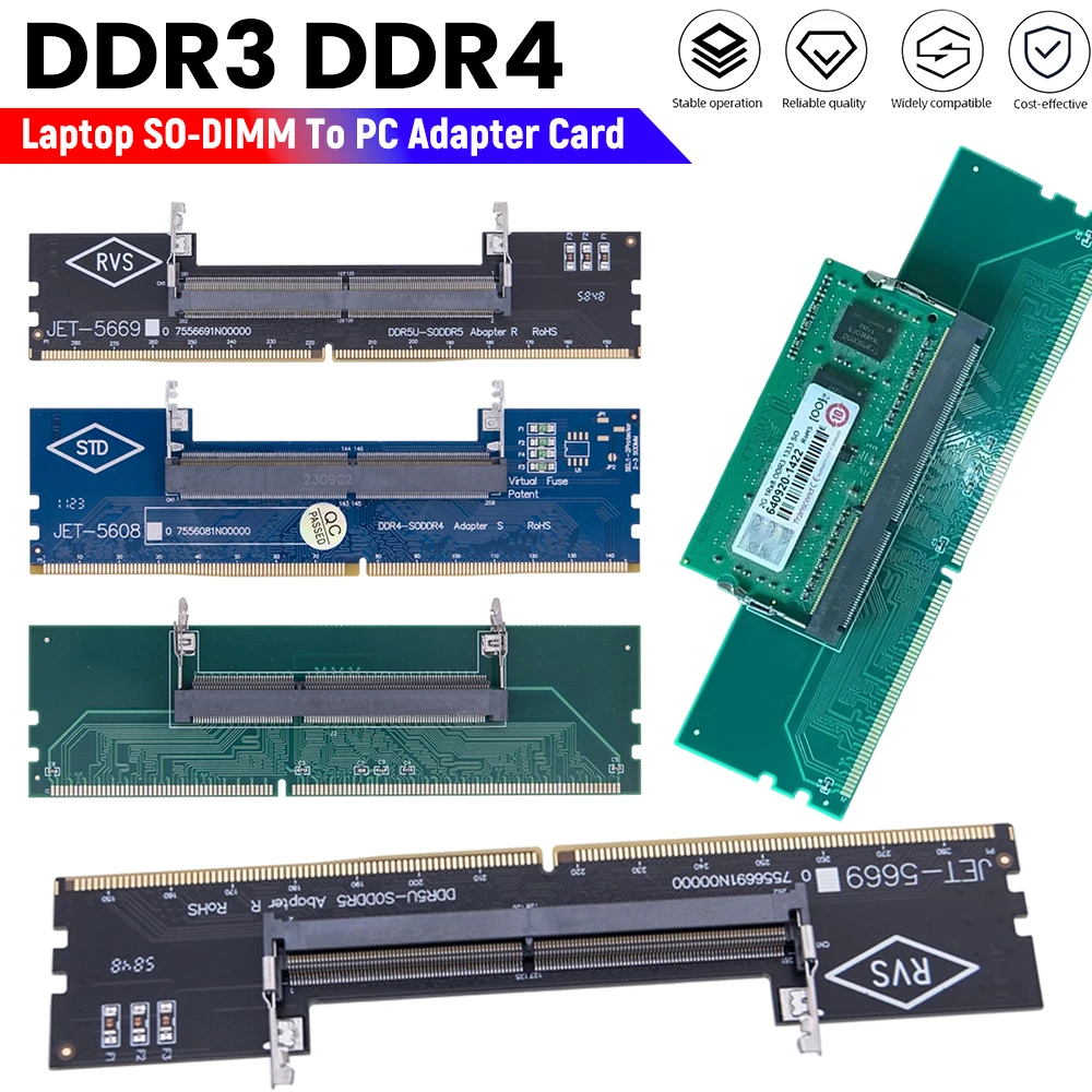 

DDR3 DDR4 to SO-DIMM Adapter Connectors Laptop RAM Memory DDR3/4/5 Sodimm to Dimm Riser 240pin 288pin DIMM Card for Desktop