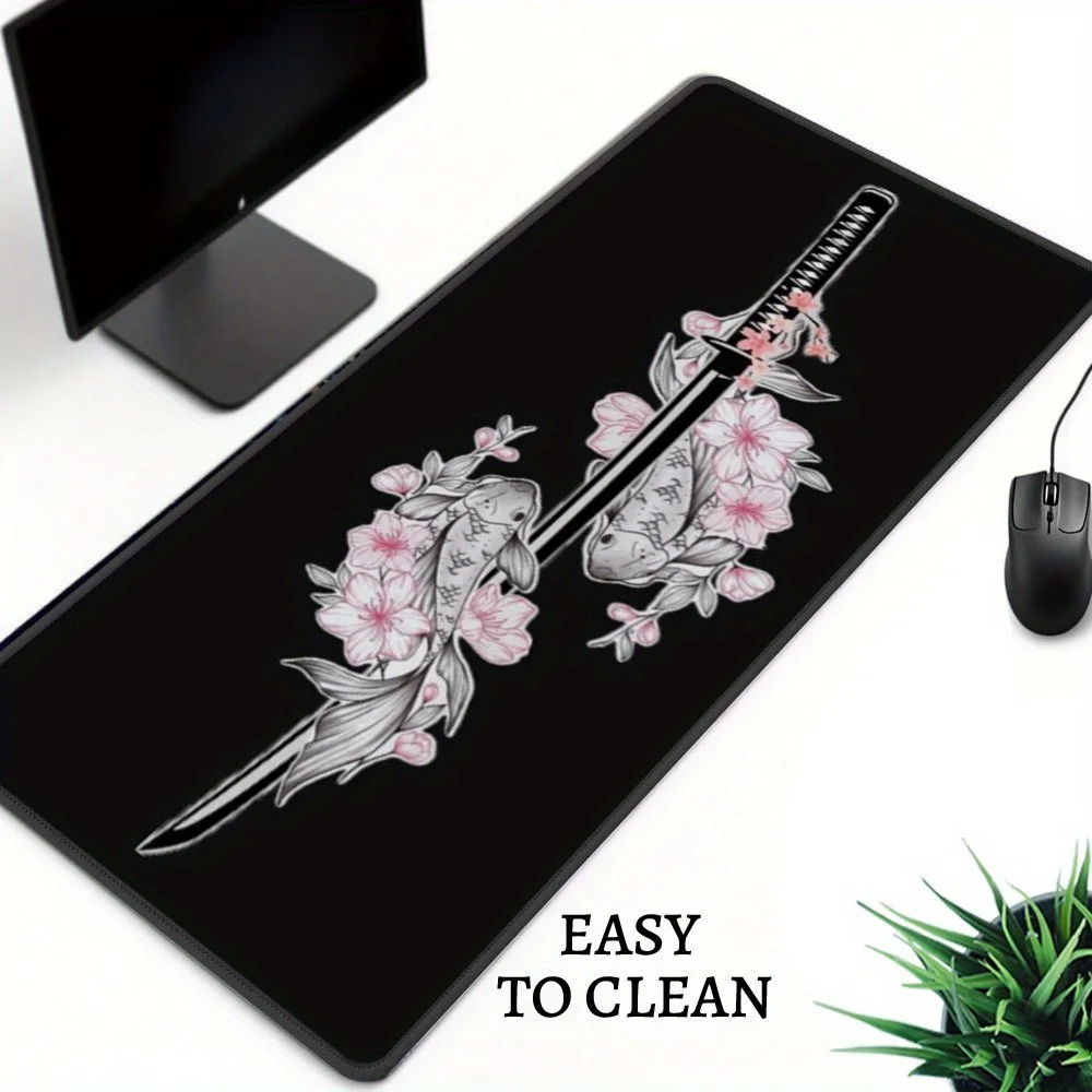

XXLXLLarge Samurai Knife and Sakura Koi Game TablePad Manga Computer MousePad with Non slip Rubber Bottom Suitable for PC/Laptop