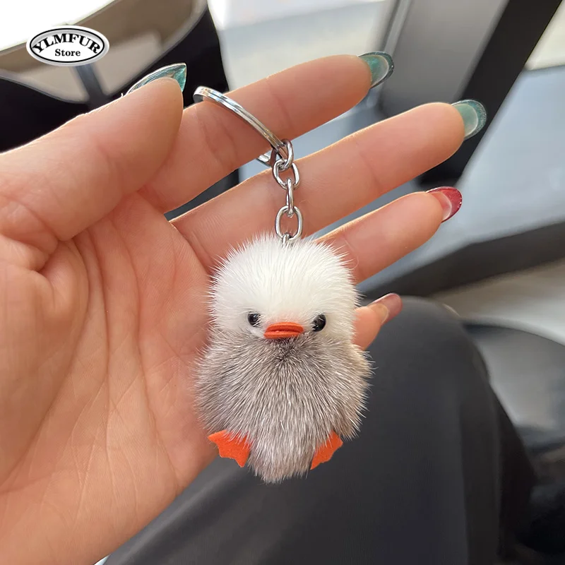 Keychain Mink Fur Furry Yellow Duck Pendant Key Ring Fluff Soft Chick Keychains Car Key Ring Easter Keyring Handbag Jewelry