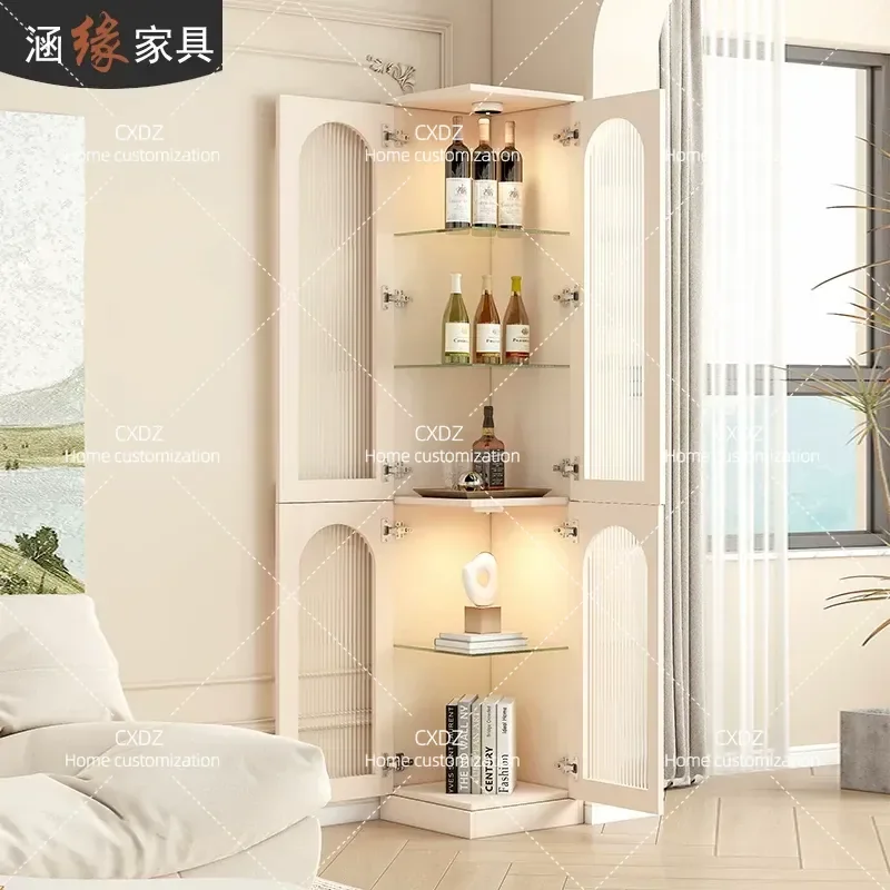 Corner Wine Cabinet Display Shelf Living Room Wall Mounted Household Corner Storage Unit Small Glass Showcase for Home Decor