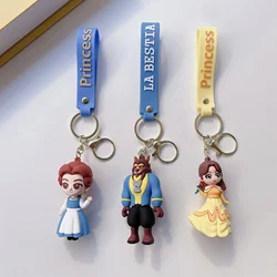 Disney Beauty and The Beast Princess Belle Lovely Keychain Bag Car Key Chain Ring Holder Charms Gift for Women Men Fans Keyrings