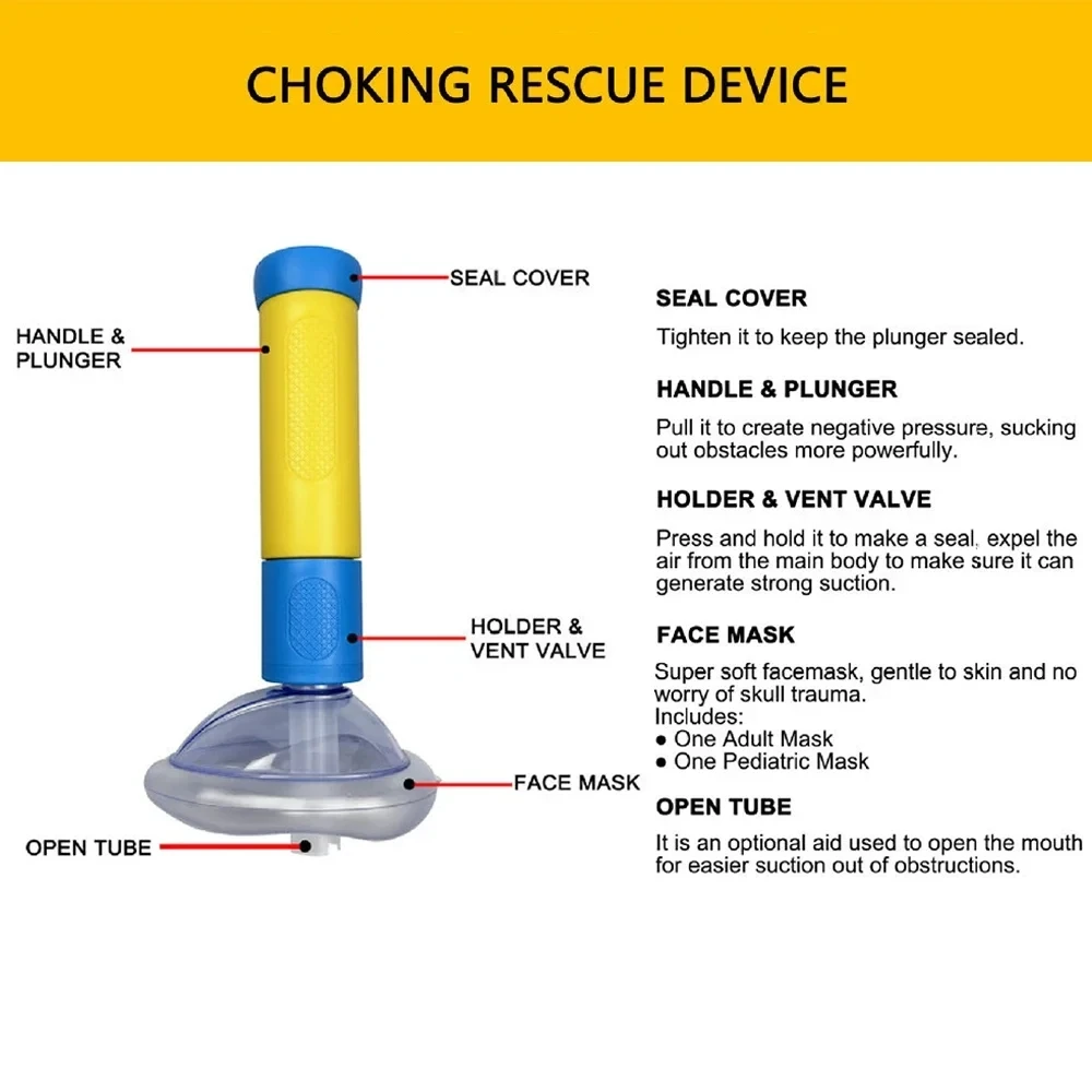 Upgraded Portable Manual Vacuum Suction Tool, Airway Support Supply with 2 Masks for Adults & Kids, for Home,Outdoor Storage