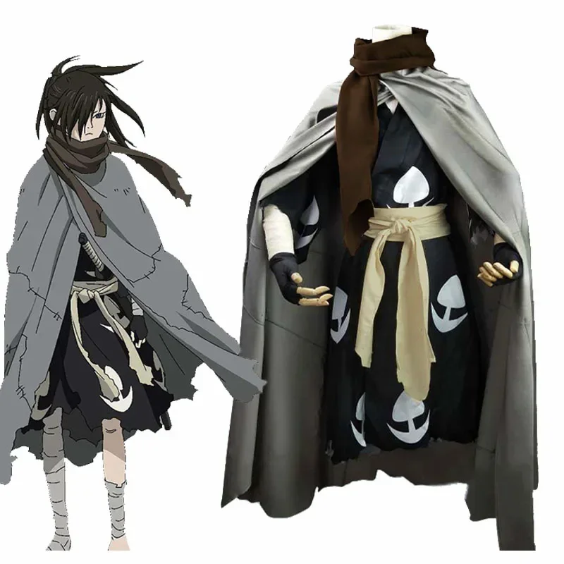 Anime Dororo Cosplay Hyakkimaru Kimono Costume Halloween Cloak + Kimono + Scarf Full Set