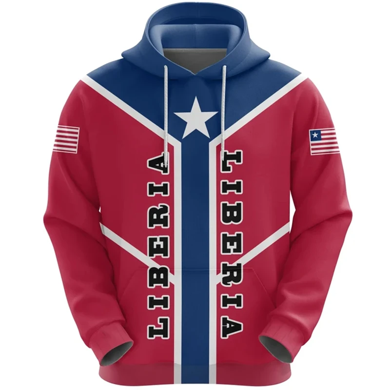 Spring Autumu New Fashion Liberia Flag Print Hoodies Street Hip Hop Pattern Hooded Sweatshirts y2k Hoodie Long-sleeved Pullovers