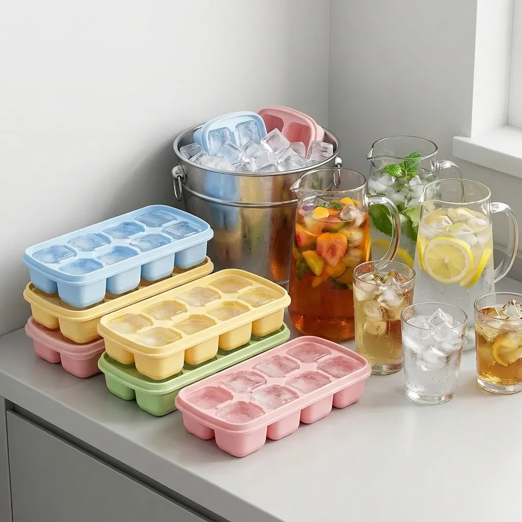 8 Grids Square Ice Cube Mold Reusable Ice Cube Tray With Lid Summer Drink Whisky Ice Coolers Ice Cube Maker Kitchen Bar Tools ﻿
