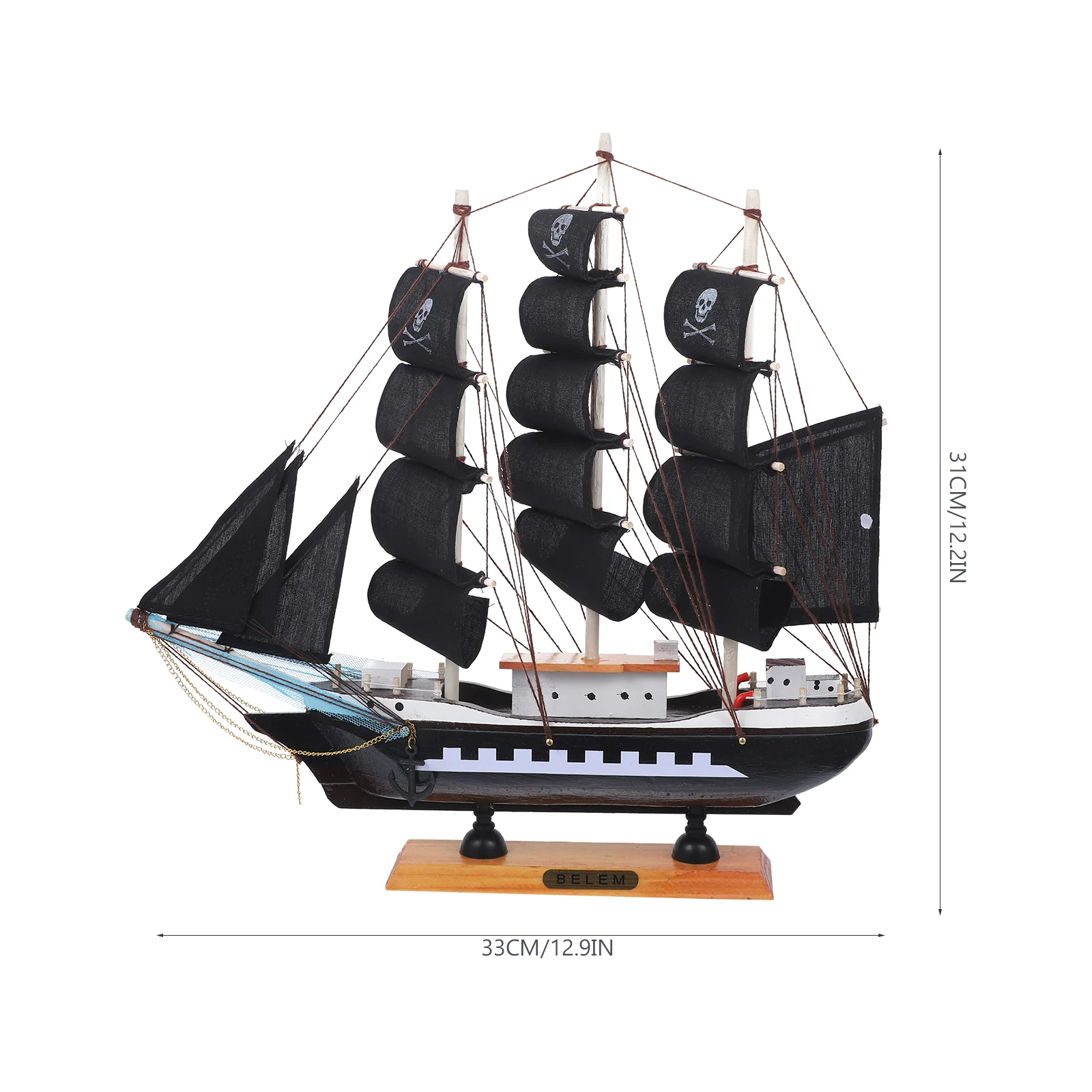 Decor 33cm Pirate Wooden Sailing Ship Model Caribbean The Mediterranean Boat Black