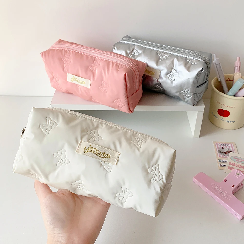

Ins Style PU Leather Bowknot Embroidery Pencil Case Waterproof Durable Student Stationery Storage Bag Portable Cosmetic Bag