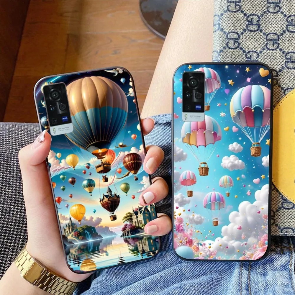 Hot Air Balloon Mobile Cell Phone Case for VIVO Y95 Y93 Y31 Y20 V19 V17 V15 Pro X60 NEX Black Soft Phone Cover Funda