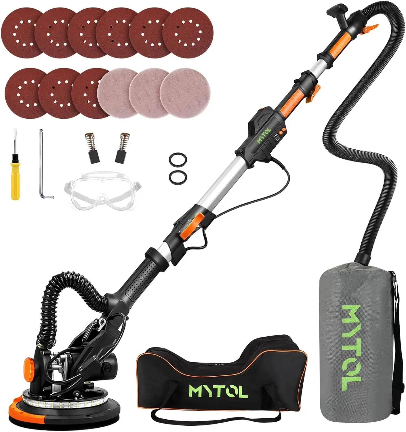 Electric Drywall Sander with Vacuum Dust Collection, Variable Speed, LED Light, Foldable Handle, Sanding Discs & Grids