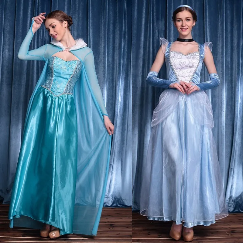 

Halloween Ladies Adult Princess Dress Elsa Frozen Role Playing Dress Elsa Queen Costumes Carnival Party Ball Performance Dresses