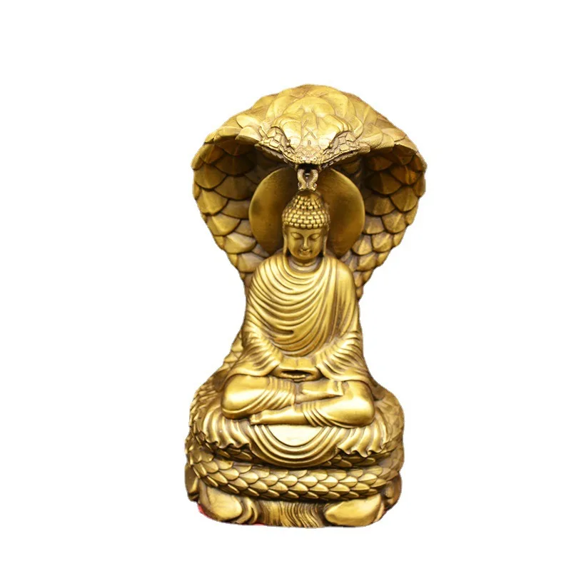 

Brass Buddha Statue Snake Protects Buddha Dayi Craft Home Decor Tathagata Sitting Zen Buddha Statue Bronze Shakyamuni Ornament