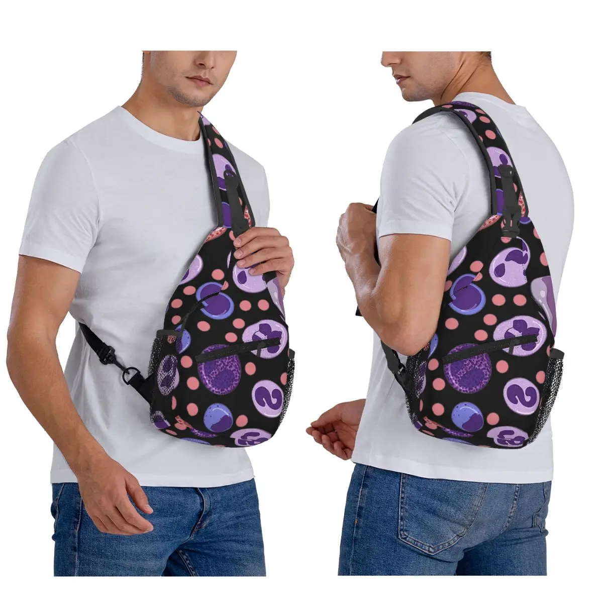 

Large White Blood Cell Pattern Chest Bag Men Sling Crossbody Backpack Chest Bag Traveling Hiking Daypack Shoulder Bag