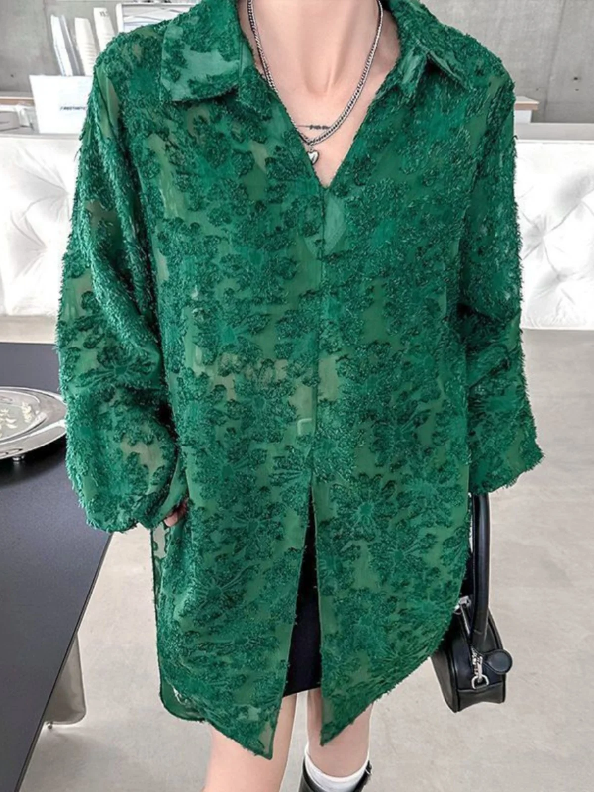 

Slimming Effect Casual Loose Women's Shirt Thin Lace Summer New Breathable Sun Protection Korean Style Long Sleeve V-Neck