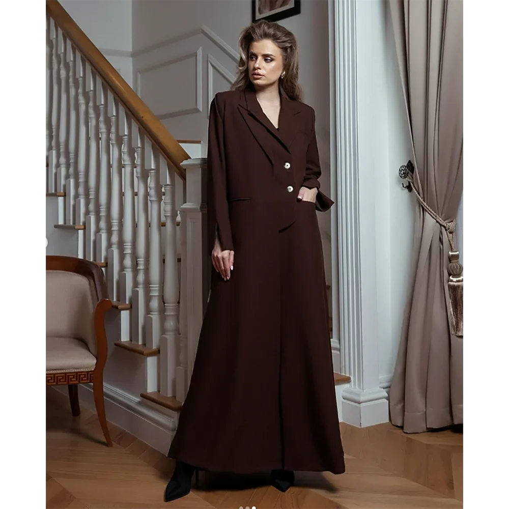 Luxury Abaya Women Long Jacket Single Breasted Female Daily Coat Formal Ankle Length Dress Jaqueta Feminina