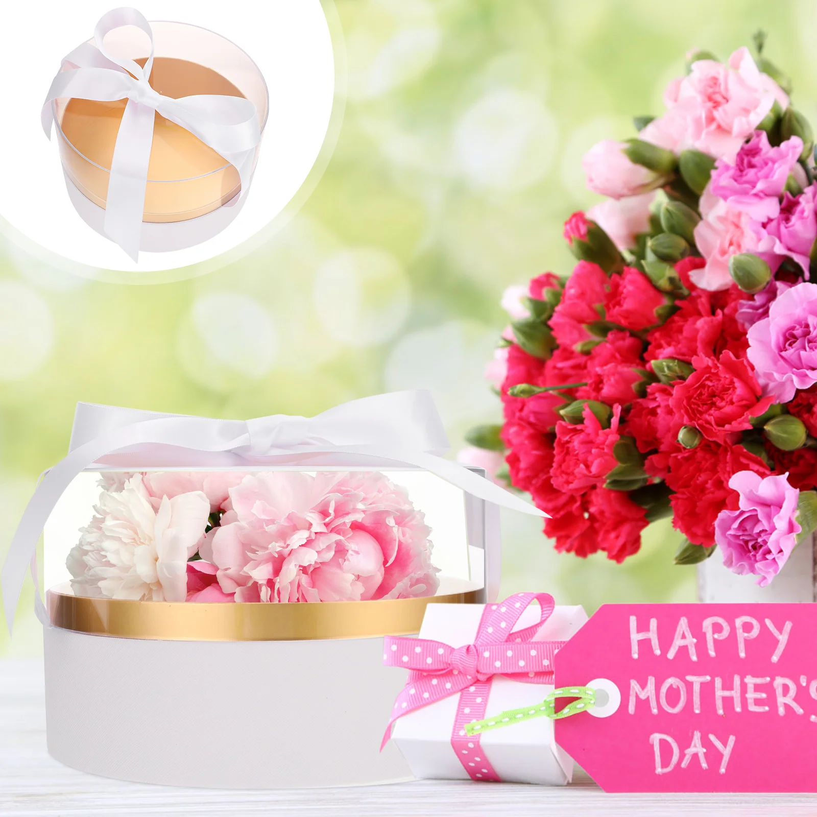 

Round Flower Gift Box Clear Acrylic Lid Preserved Rose Display Case for Flower Arrangements Wedding Party Decor Storage