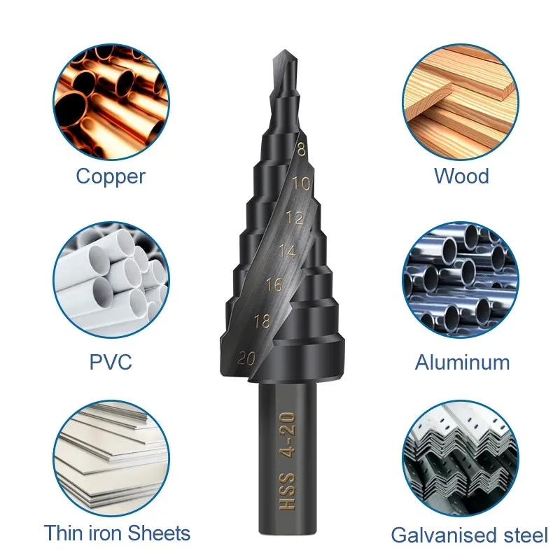 CMCP Step Cone Drill 4-12 4-20 4-32 6-30mm HSS Metal Hole Cutter Round Shank Nitriding Metal Drilling Tool Step Drill Bit