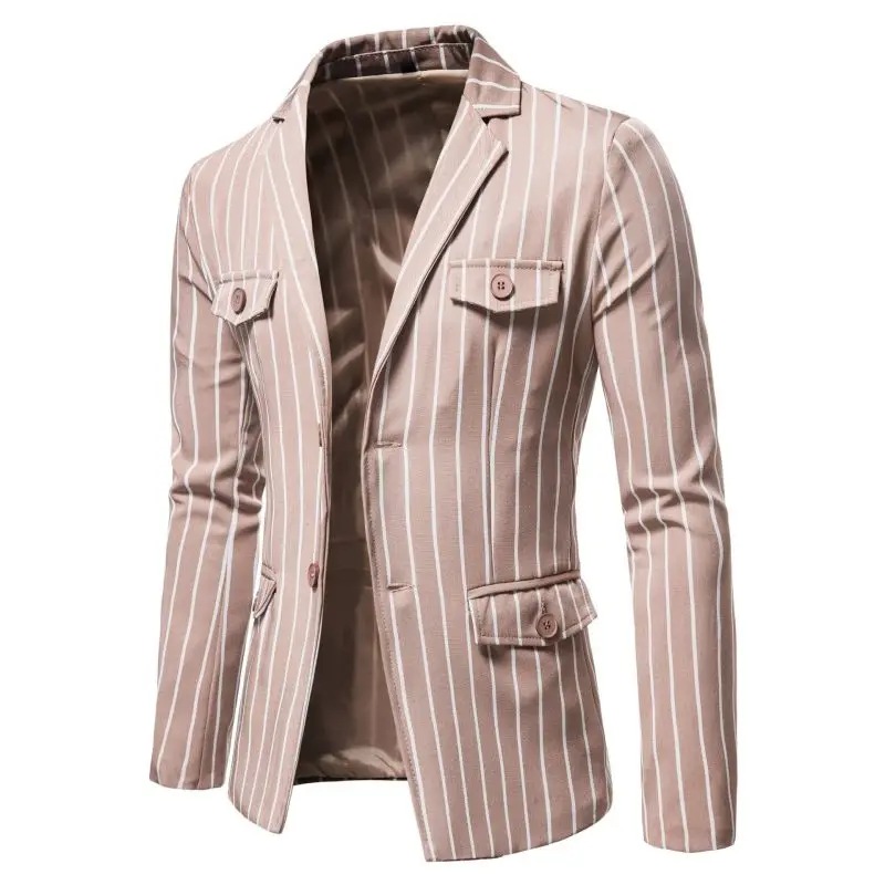 Autumn New Large Suit Coat with European and American Stripes Two Button British Top