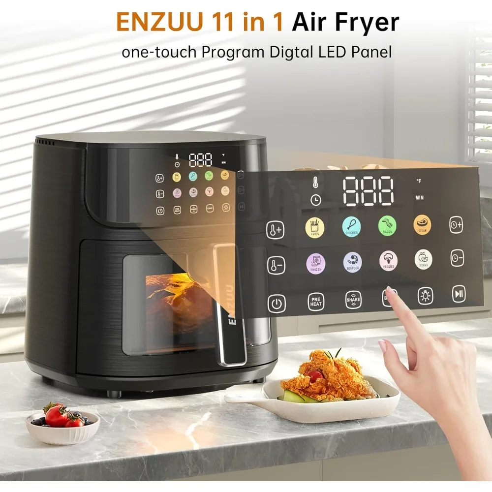 Air Fryer 11-in-1, Large 5.8 QT Airfryer with Easy View Windows, MAX 450℉ for Crispy, 85% Less Oil, Fast Roast, Preheat, Shake