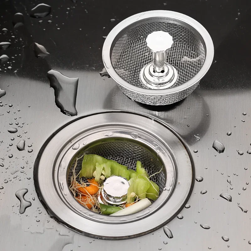 Wholesale Kitchen Sink Strainers with Handle Stopper Sink Drain Basket Stainless Steel Mesh Filter Waste Hole Trap Strainer