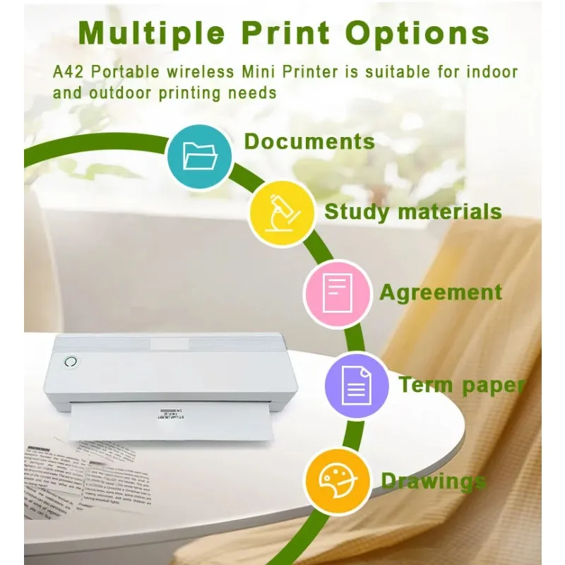 طابعة حرارية محمولة قابلة لإعادة الشحن، واجهة USB صغيرة باللونين الأبيض والأسود لطباعة مستندات الصور