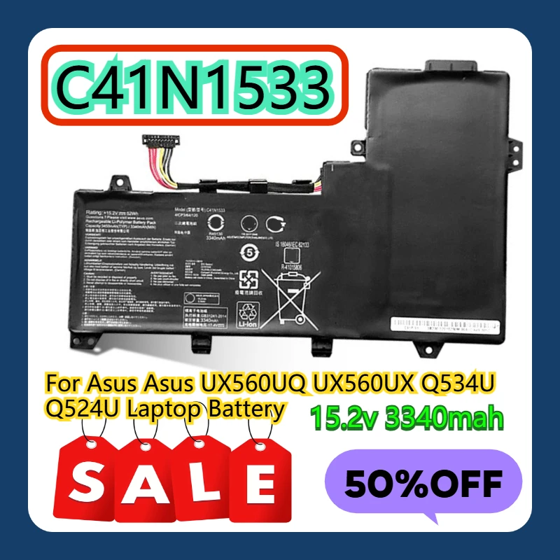 

For Asus Asus UX560UQ UX560UX Q534U Q524U C41N1533 15.2v 3340mah Laptop Battery