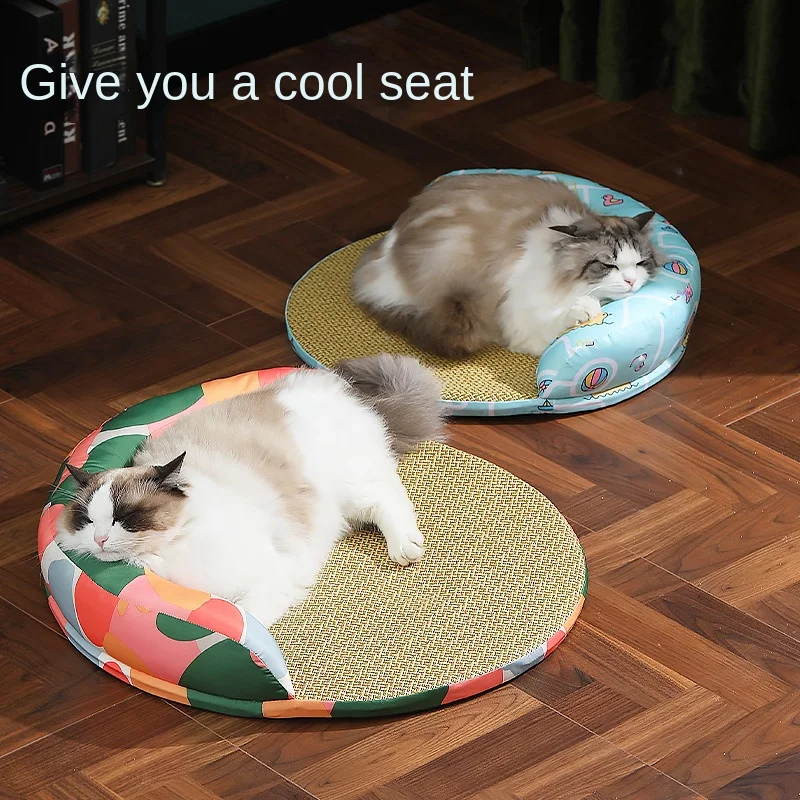 

New Summer Cool Pet Sofa Beds Weaving Rattan Pillow To Lean on Mat Cat Dog Nest Etachable Prevent Cervical Spondylosis Pet Bed