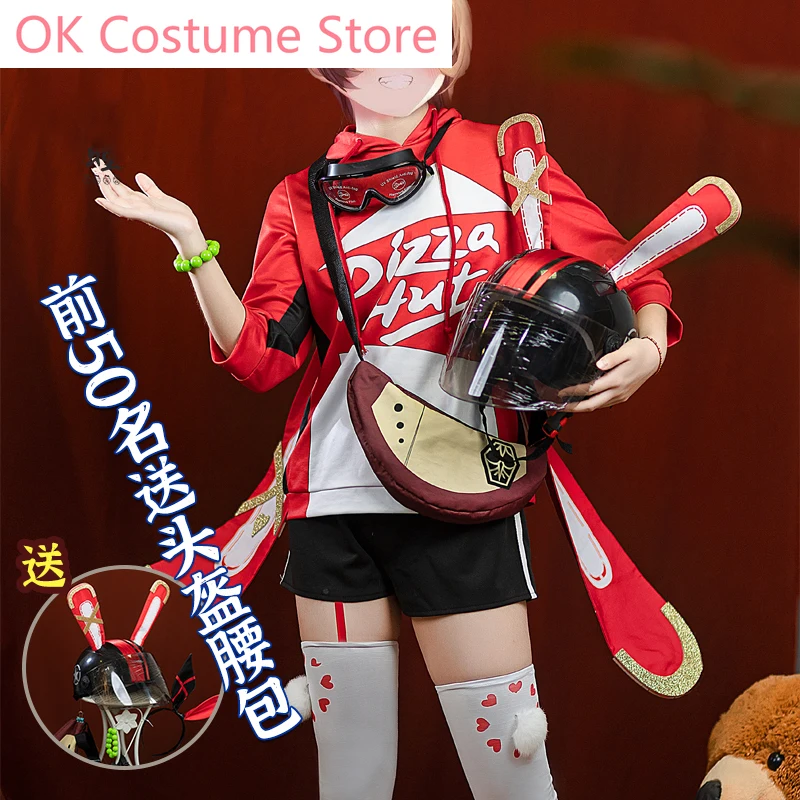 Anime! Genshin Impact Amber Pizza Hut Linkage Game Suit Uniform Cosplay Costume Halloween Party Activity Outfit Women