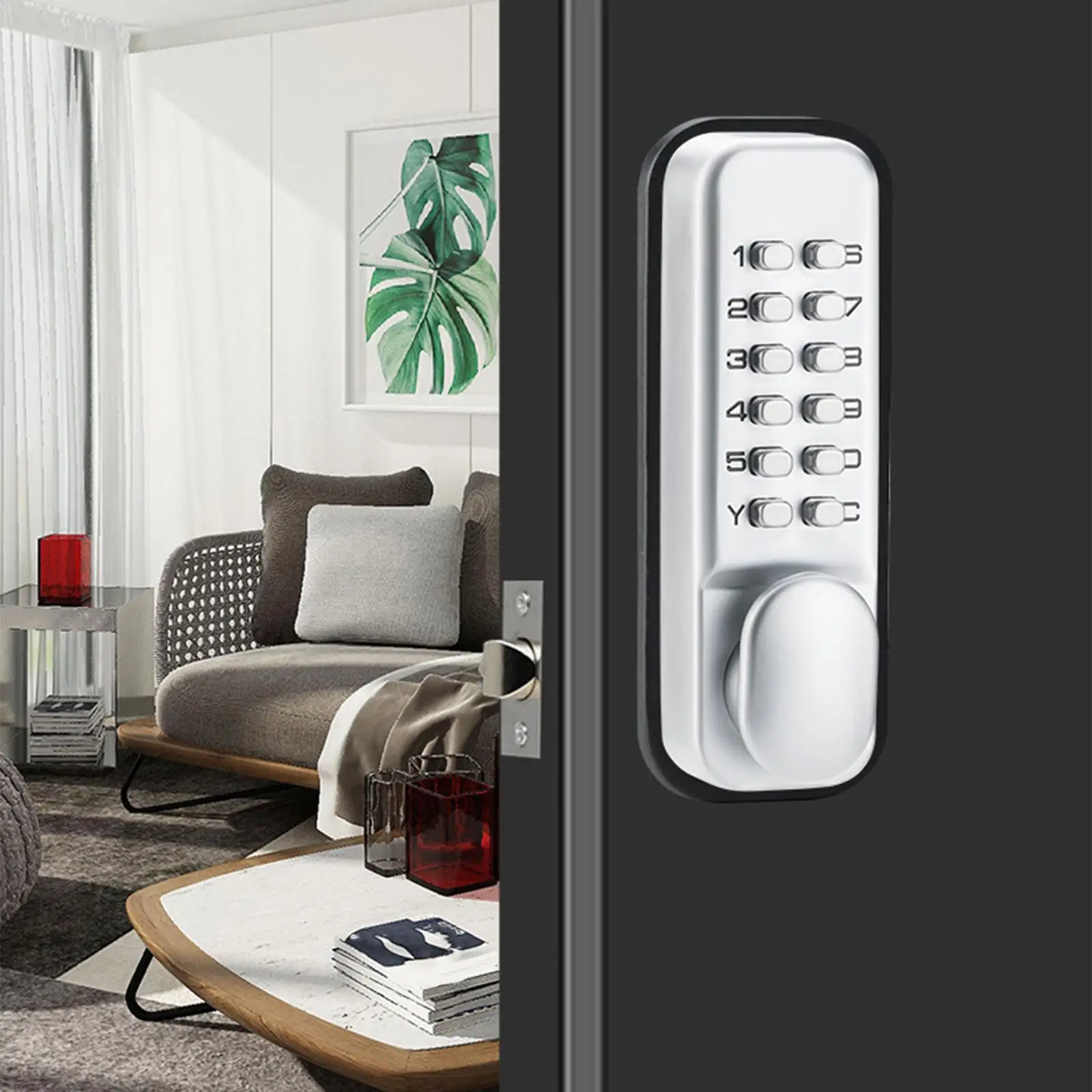 Keyless Mechanical Entry Door Lock Digital with Keypad Push Button Code Knob