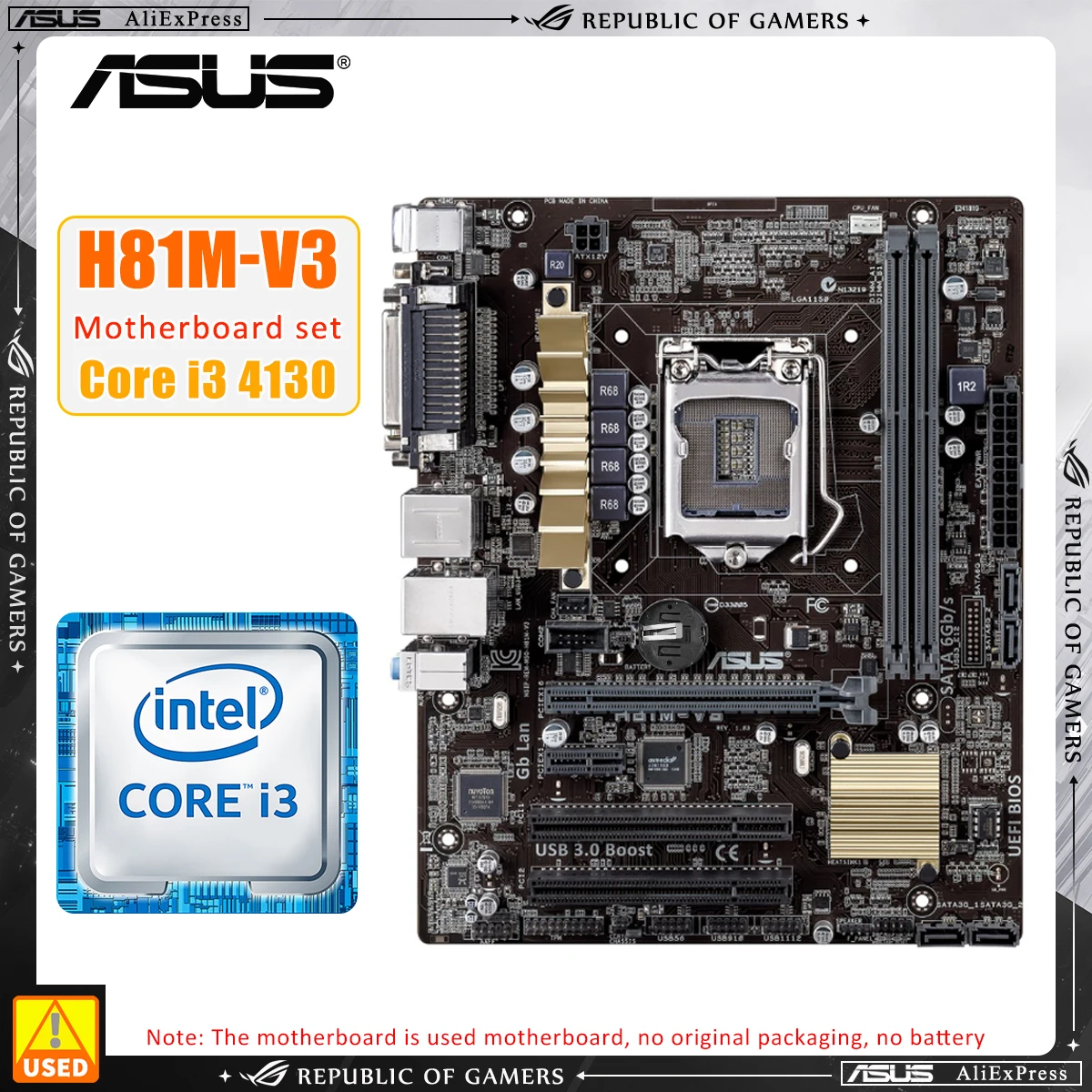 

Комплект материнской платы ASUS H8I H81M-V3 + I3 4130 LGA 1150, комплект материнской платы DDR3 DIMM 16 ГБ PCIE 2,0 SATA3/2 DVI MICRO-ATX