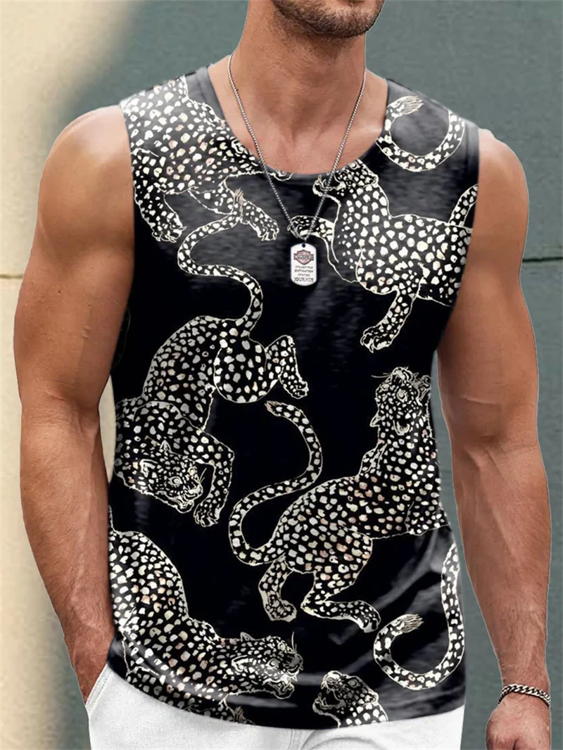 Canotte da uomo con stampa leopardata alla moda, estive, senza maniche, con stampa 3D, streetwear, fresche, oversize, traspiranti.