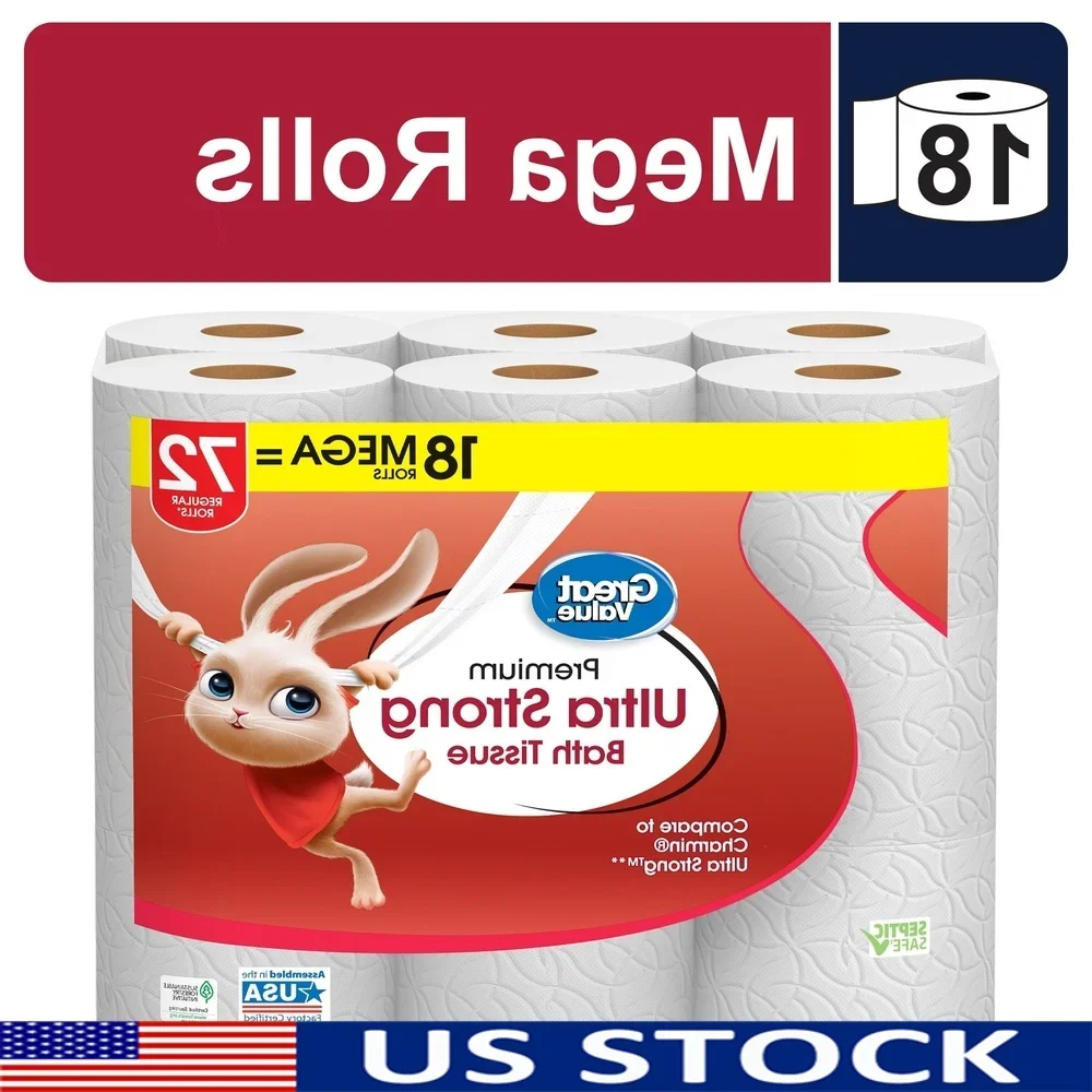 

Ultra Strong 2-Ply Toilet Paper 18 Mega Rolls Absorbent Bathroom Tissue Septic Safe Soft Embossed Luxury Family Essential