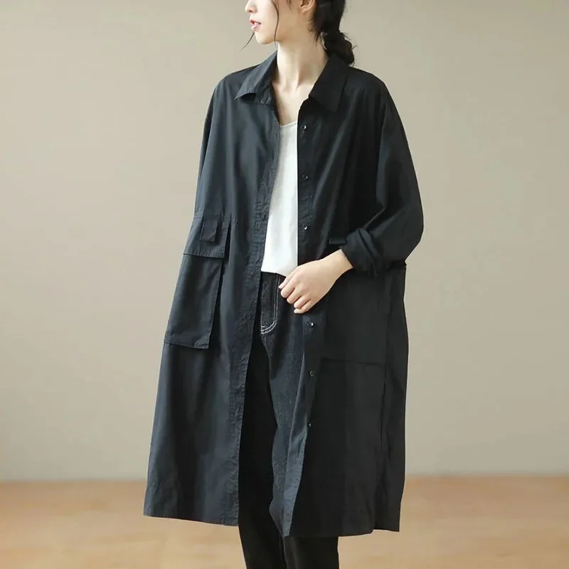 

2025 New Trench Coat for Spring Summer Women Jacket Long Sleeves Thin Windbreaker Casual Sun Protection Loose Outerwears