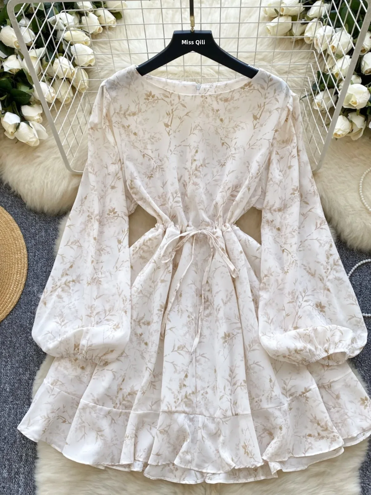 Vestido corto con estampado Floral y cordón en la cintura para mujer, vestido corto con mangas acampanadas, falda acampanada ...