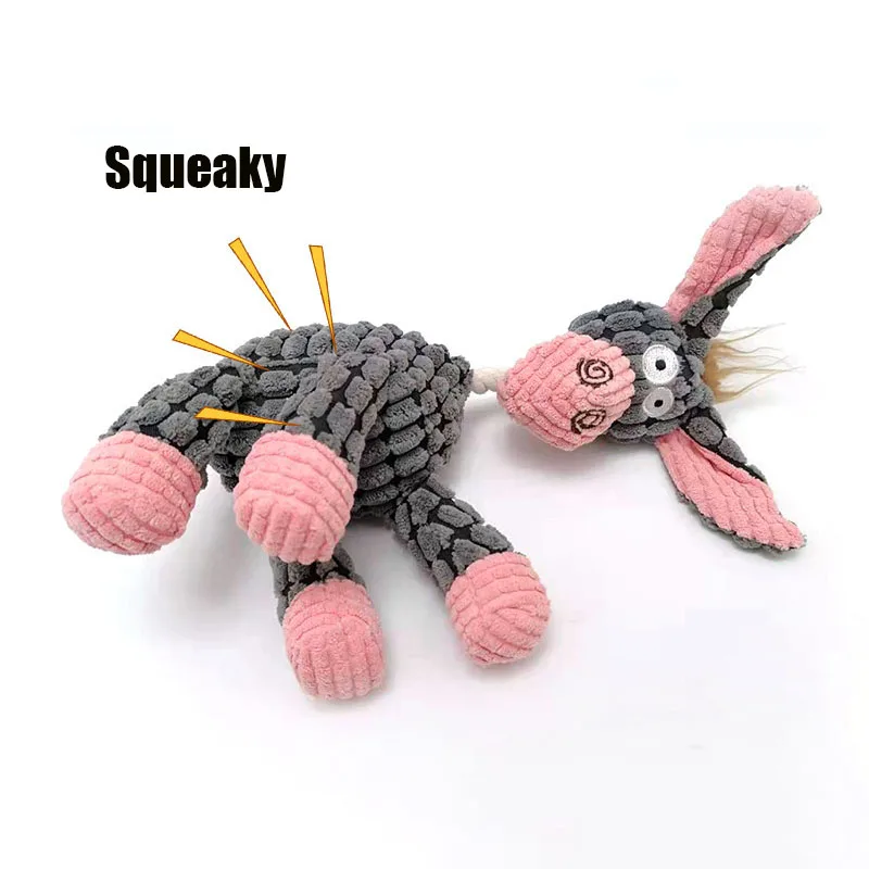 Fun Pet Toy Donkey Shape Corduroy Chew Toy For Dogs Puppy Squeaker Squeaky Plush Bone Molar Dog Toy Pet Training Dog Accessories - Image 2