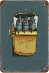 Vintage Metal Plaque Poster Three Sardines In A Metal Box Retro Metal Tin Sign Plaque Wall Decor Gift For Bathroom Restaurant Th