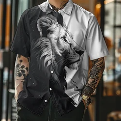 3d Black White Animal Print Men's Shirt Fashion Casual Short Sleeve Shirt Retro Loose Oversized Hawaiian Shirts For Men 2024 Top