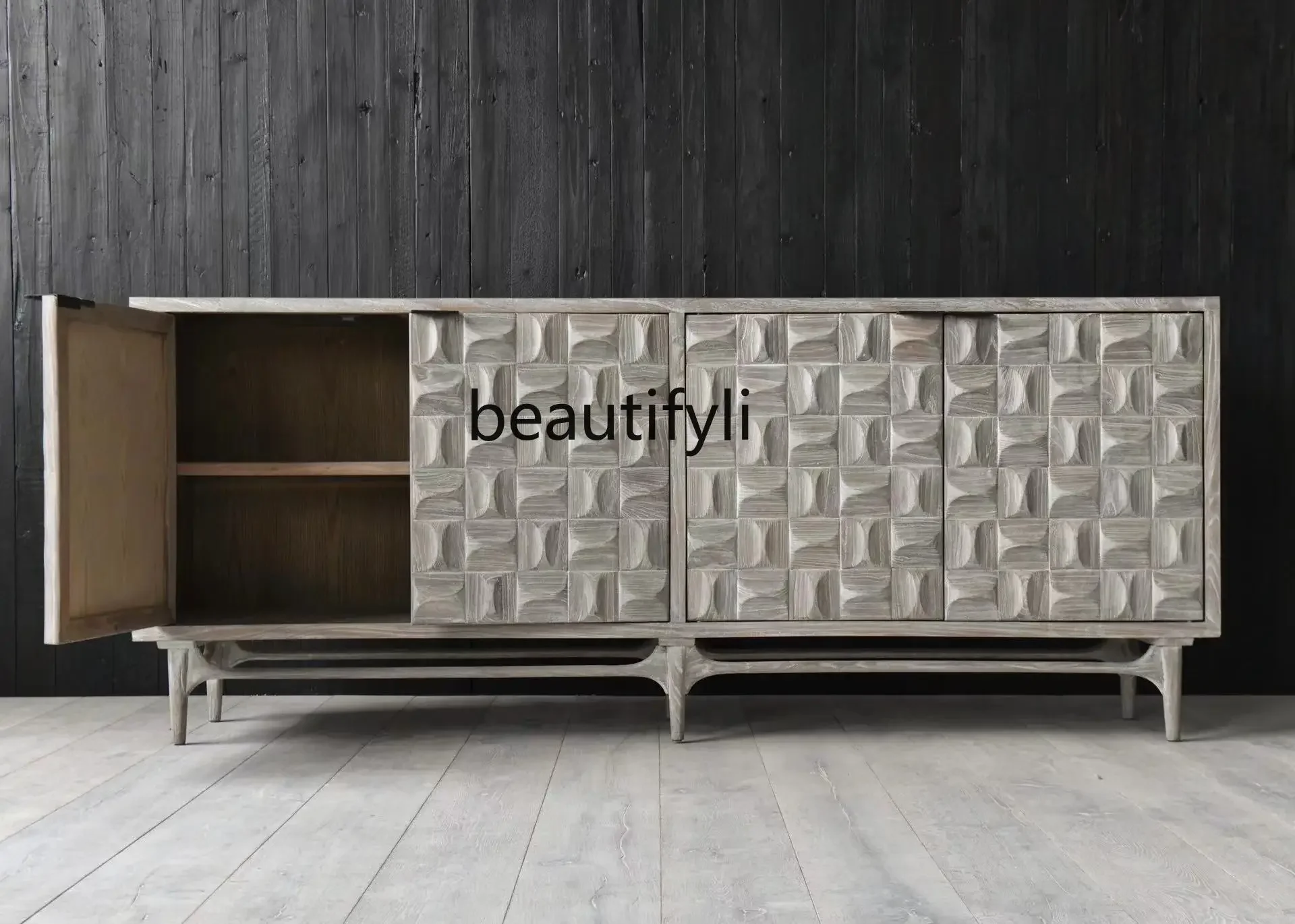 

4yj15American-Style Solid Wood Dining Side Country Locker Vintage Chic Style TV Floor Cabinet Storage Entrance Cabinet