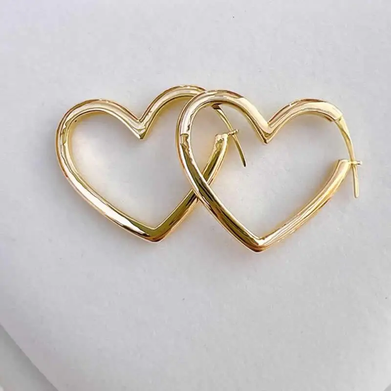 Pure 18K Yellow Gold Earrings Women AU750 Gold Heart Hoop Earrings