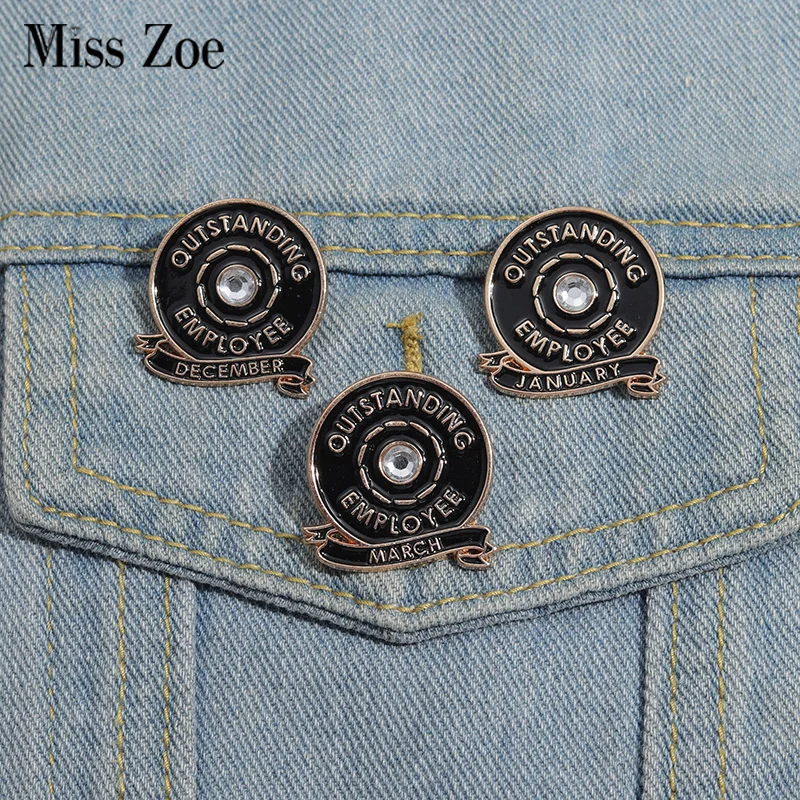 Outstanding Employee Enamel Pins Custom 1-12 Month Recognition Brooches Lapel Badges Punk Jewelry Gift for Personnel