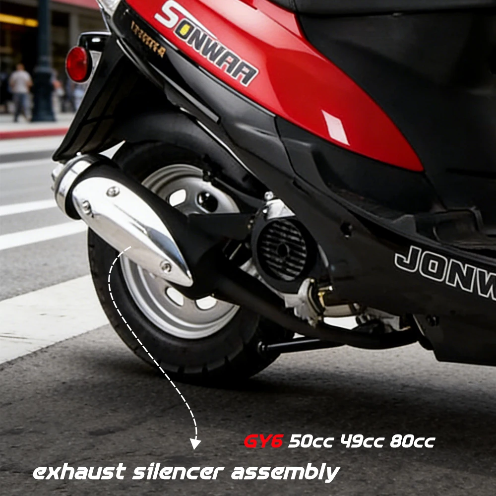 

Exhaust System Muffler forTaotao scooter Replacement GY6 50cc 49cc 80cc Exhaust Muffler QMB139 Complete Set with Heat Shield