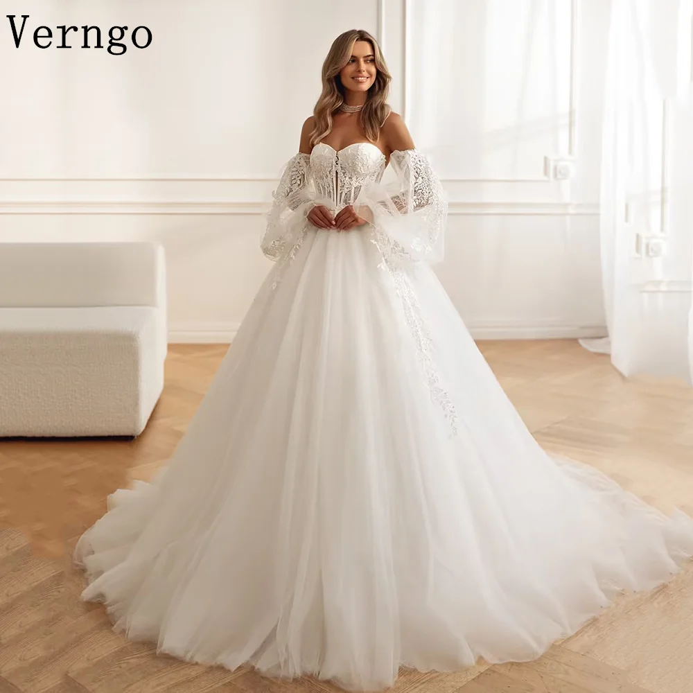 

Verngo lvory Appliques Wedding Dresses Off The Shoulder A Line Bridal Gowns Women Elegant Princess Bride Dresses Customized