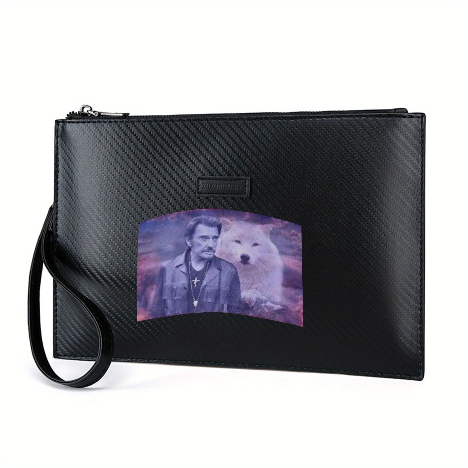 Collar con retrato de lobo para hombre, bolso cruzado elegante con estampado de PU, moderno y práctico para llevar todos los días