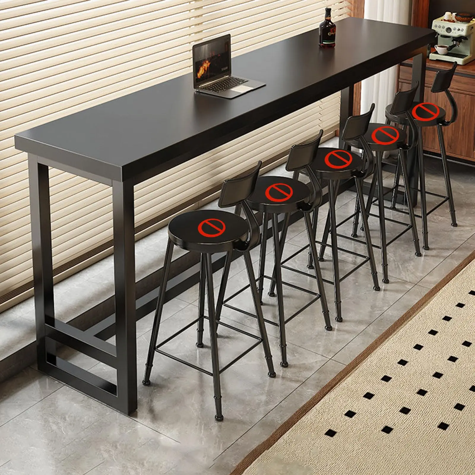 Bar Table, 39.4-86.6in Long Narrow High Top Tables, Sturdy Wood & Metal Frame Counter Height Pub Table with Multiple