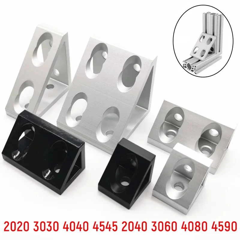 

4Pcs Aluminum Profile Right Angle Triangle Block Triangle Connector Bracket 2020 3030 4040 4545 2040 3060 4080 4590 Silver Black