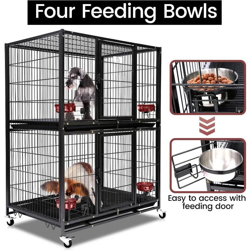 New 37"  Two Tier Pet Dog Cat Cage with Feeding Door and Bowls