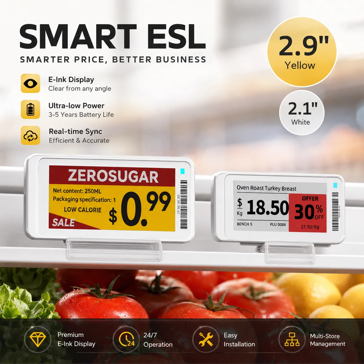 21-29-''電子ペーパー電子値札スーパーマーケット店舗表示カードeinkスクリーンbluetoothバージョンandriodアプリ操作ソフトウェア