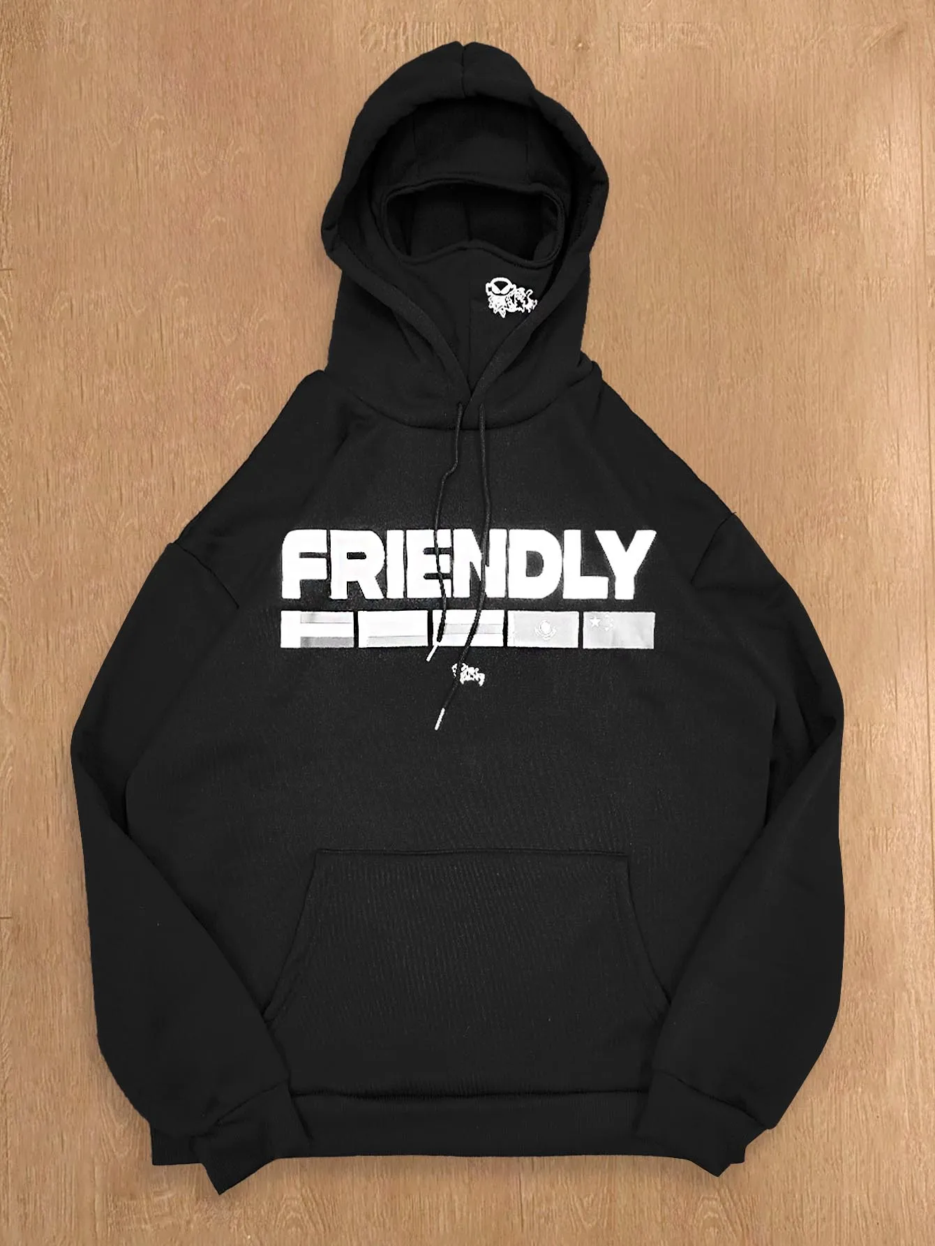 Creative Face Mask Hoodie Letter Multi-National Flags Print Pullover Sweatshirt